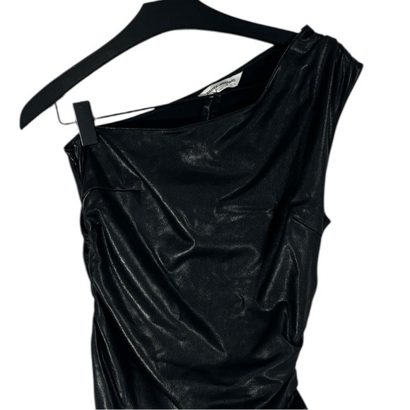 Amanda Uprichard Malia Black One Shoulder Dress Vegan Leather Size S Small - Picture 4 of 8